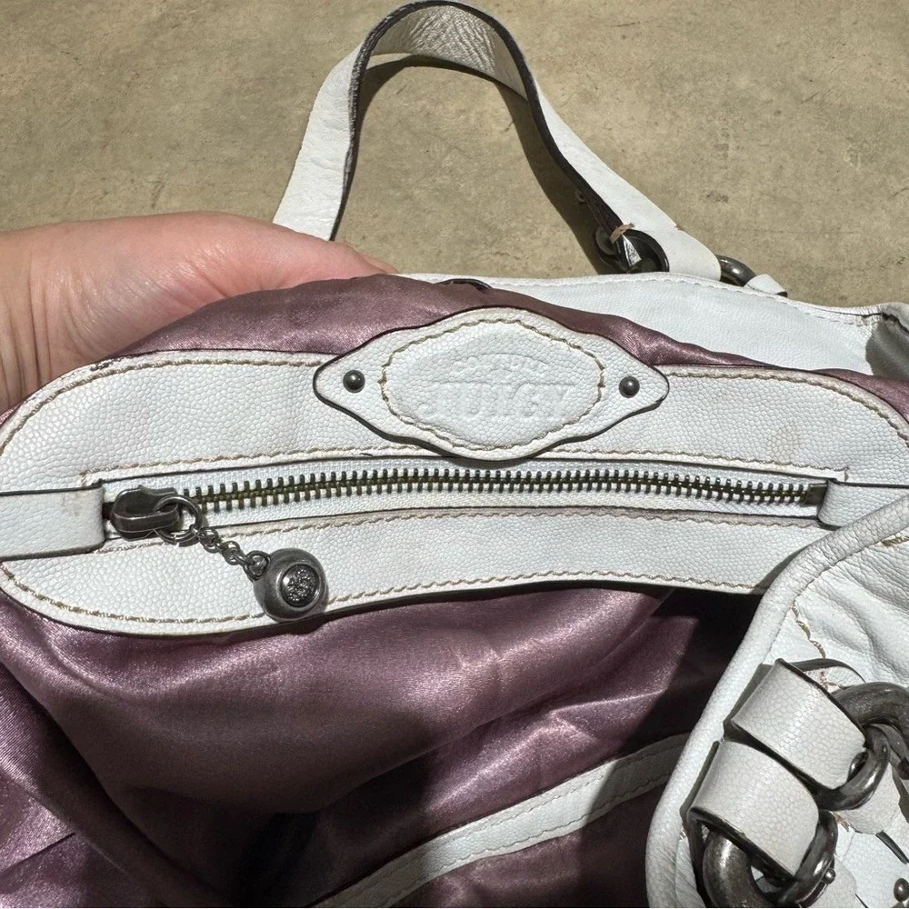 Juicy Couture Y2K Vintage White Leather‎ Quilted Bag Purse Coquette 90s Shoulder